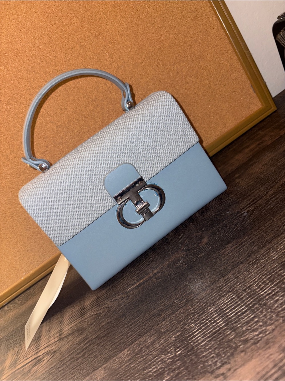 Top-Handle Two-Tone Blue Women's Handbag and Mini Wallet